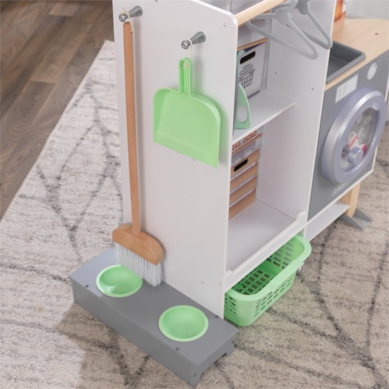 Kidkraft 2 in 1 Wooden Plastic Play Kitchen and Laundry in Gray and White