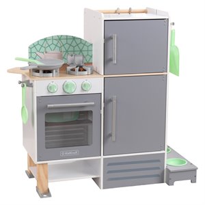 kidkraft 2 in 1 wooden plastic play kitchen and laundry in gray and white