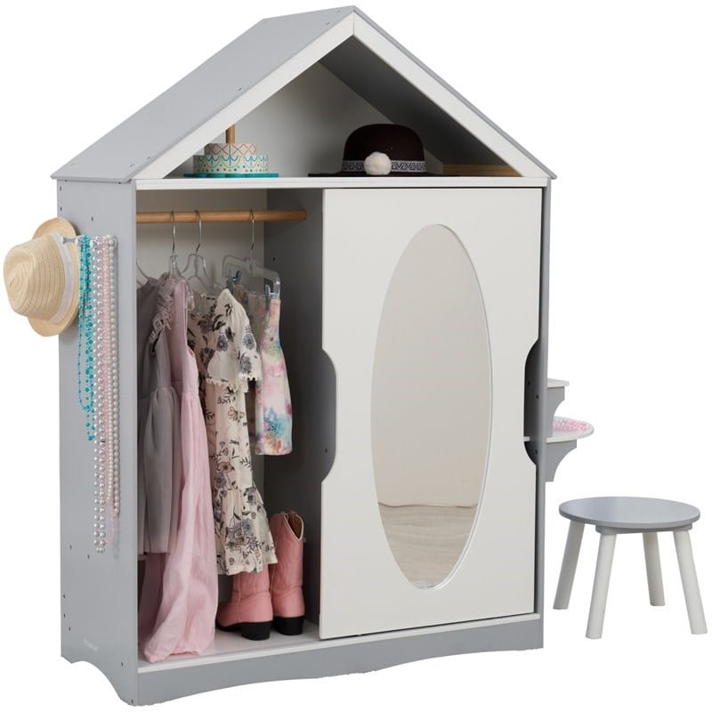 Kidkraft 2 Piece Dress Up Wooden Armoire and Vanity in White and Gray Cymax Business