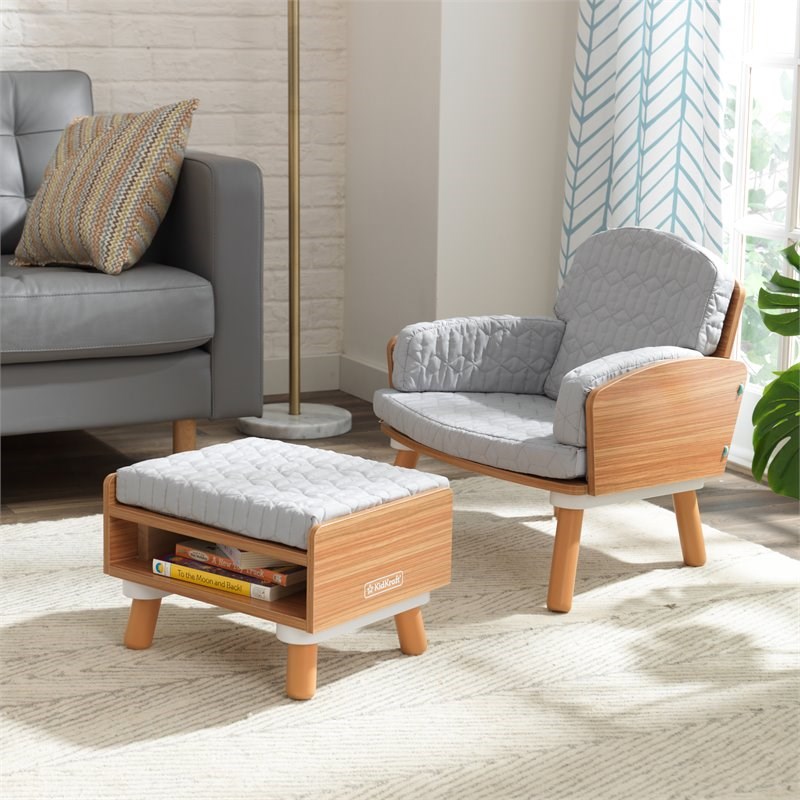 Kidkraft Mid-Century Kid 2 Piece Fabric Cushioned Reading Chair and Ottoman