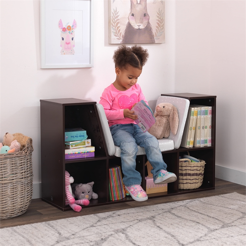 Kidkraft 6 Cubby Wooden Fabric Cushioned Reading Nook Bookcase in Lavender