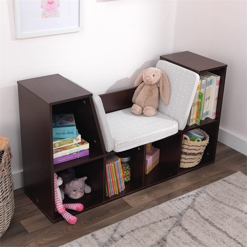 Kidkraft 6 Cubby Wooden Fabric Cushioned Reading Nook Bookcase in Lavender