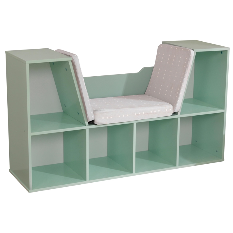 Kidkraft 6 Cubby Wooden Fabric Cushioned Reading Nook Bookcase in Mint