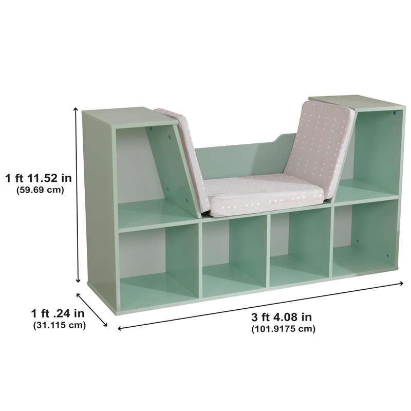 Kidkraft 6 Cubby Wooden Fabric Cushioned Reading Nook Bookcase in Mint