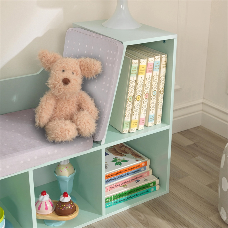 Kidkraft 6 Cubby Wooden Fabric Cushioned Reading Nook Bookcase in Mint