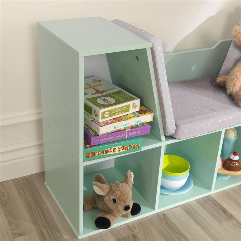 Kidkraft 6 Cubby Wooden Fabric Cushioned Reading Nook Bookcase in Mint