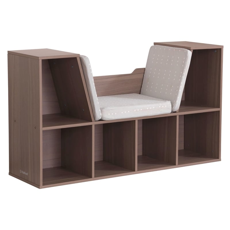 Kidkraft 6 Cubby Wooden Fabric Cushioned Reading Nook Bookcase in Brown