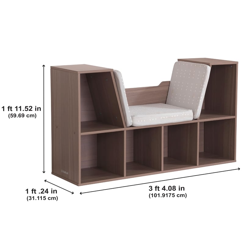 Kidkraft 6 Cubby Wooden Fabric Cushioned Reading Nook Bookcase in Brown