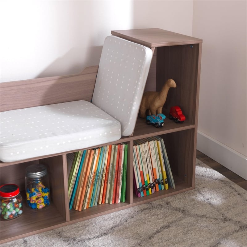 Kidkraft 6 Cubby Wooden Fabric Cushioned Reading Nook Bookcase in Brown