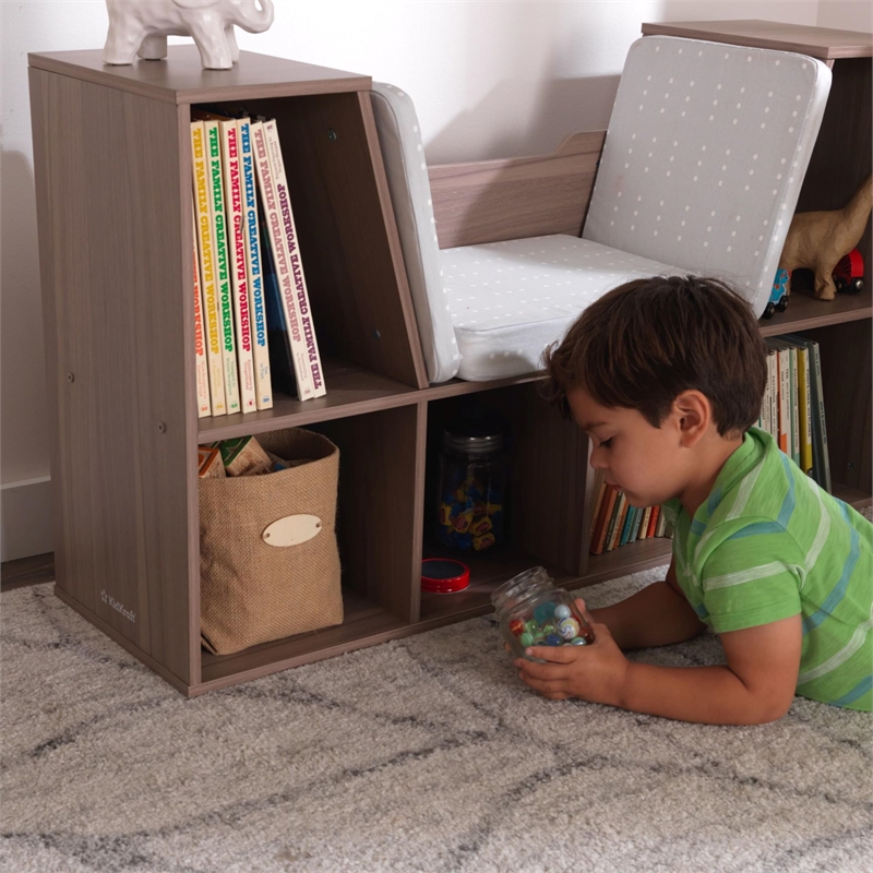 Kidkraft 6 Cubby Wooden Fabric Cushioned Reading Nook Bookcase in Brown