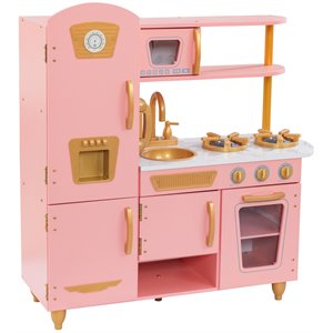 kidkraft limited edition wooden plastic vintage kitchen in pink and gold
