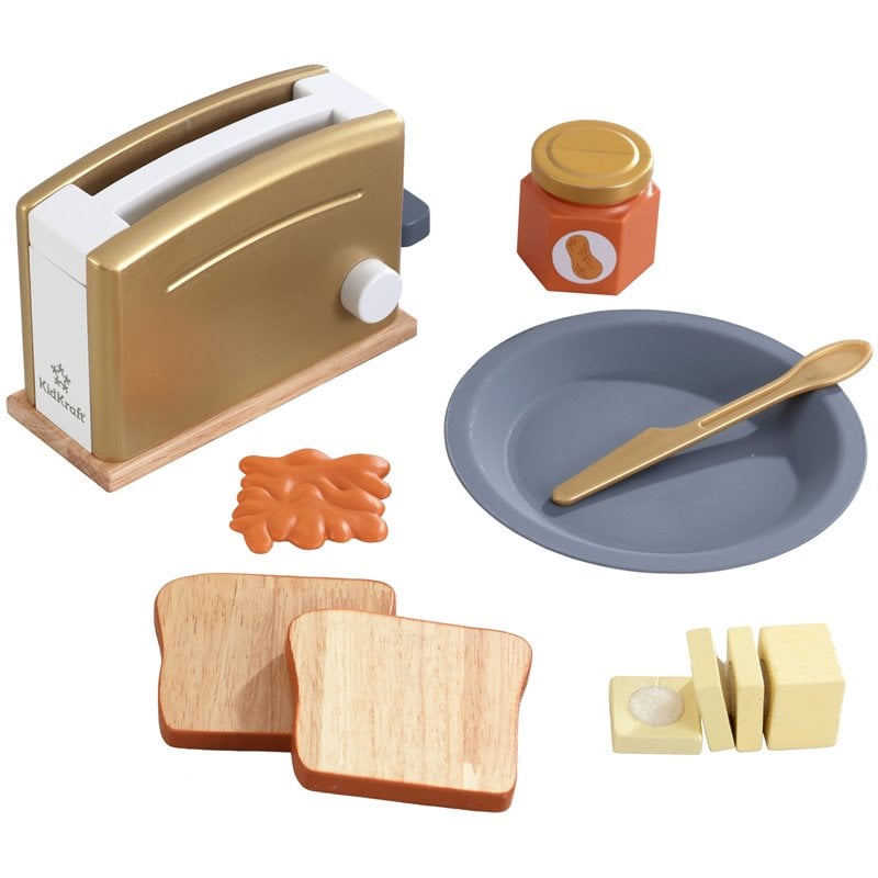 Kidkraft Modern Metallics 11 Piece Solid Wood Plastic Toaster Play Set