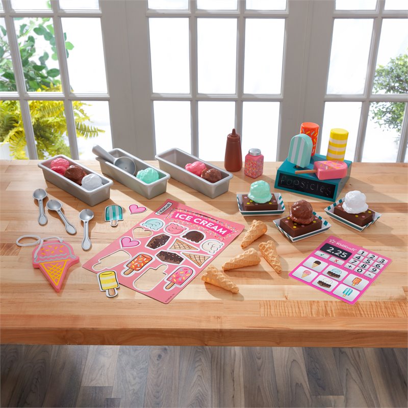Kidkraft 42 Piece Wooden Plastic Ice Cream Shop Play Pack