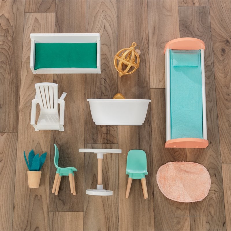 Kidkraft Emily 10 Piece Wooden Plastic Glam Dollhouse