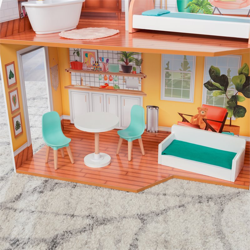 Kidkraft Emily 10 Piece Wooden Plastic Glam Dollhouse