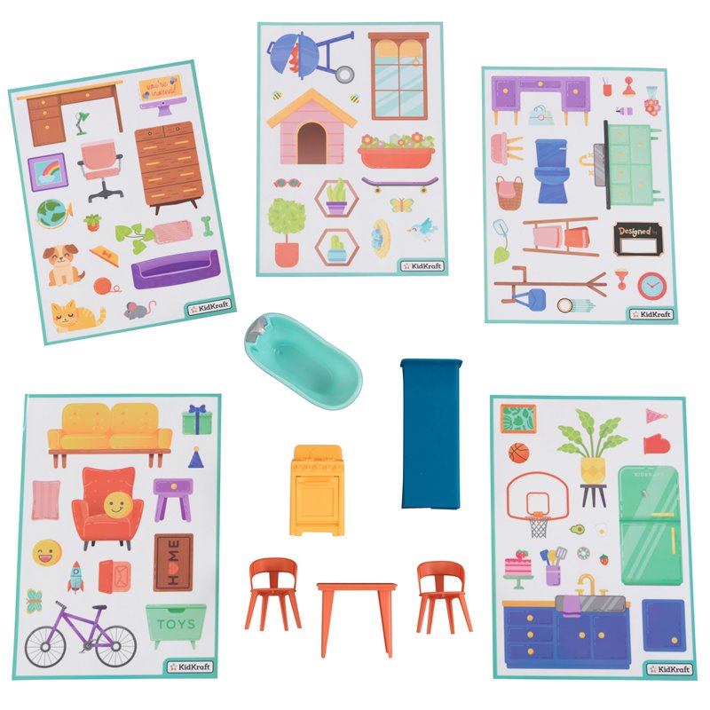 Kidkraft Designed by Me 11 Piece Wooden Plastic Sticker Fun Dollhouse