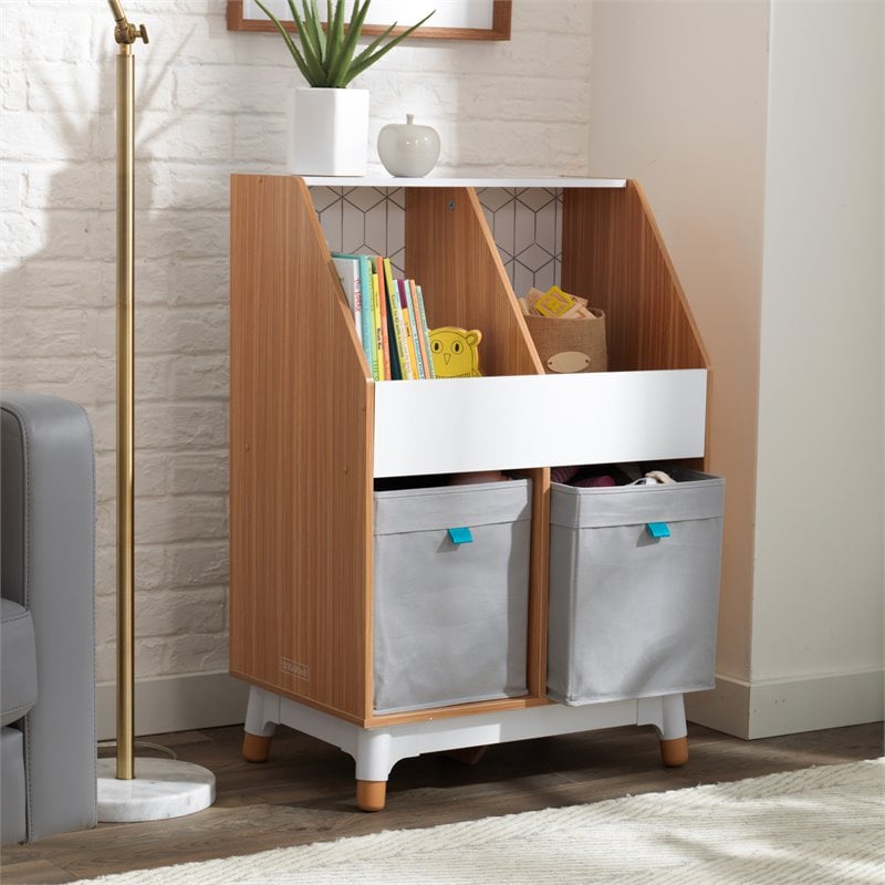 Kidkraft Mid-Century Kid Wooden Storage Unit With Canvas Bins