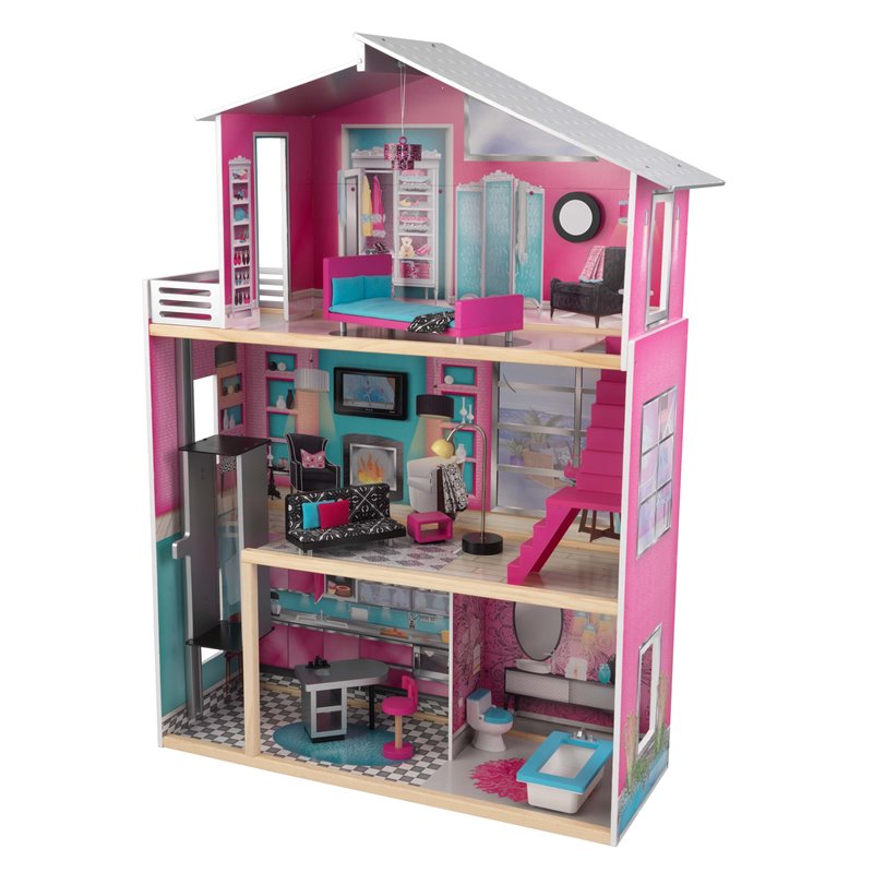 Kidkraft 11 Piece Modern Wooden Plastic Luxury Dollhouse Cymax Business