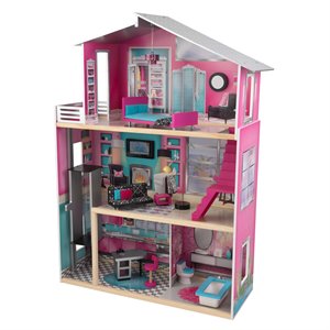 kidkraft 11 piece modern wooden plastic luxury dollhouse