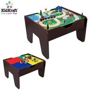 kidkraft 2-in-1 activity table with lego and train set in espresso