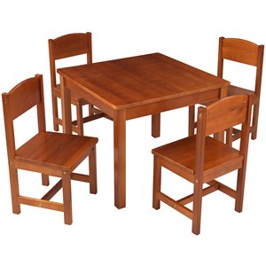 KidKraft 5 Piece Farmhouse Table and Chair Set in Pecan