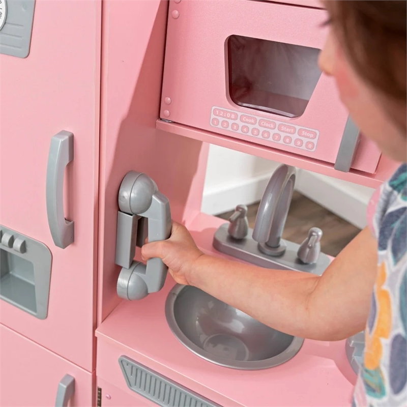 KidKraft Vintage Play Kitchen in Pink with Stainless Steel Fixtures & Ice Maker