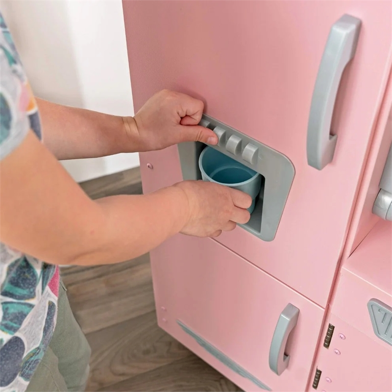 KidKraft Vintage Play Kitchen in Pink with Stainless Steel Fixtures & Ice Maker