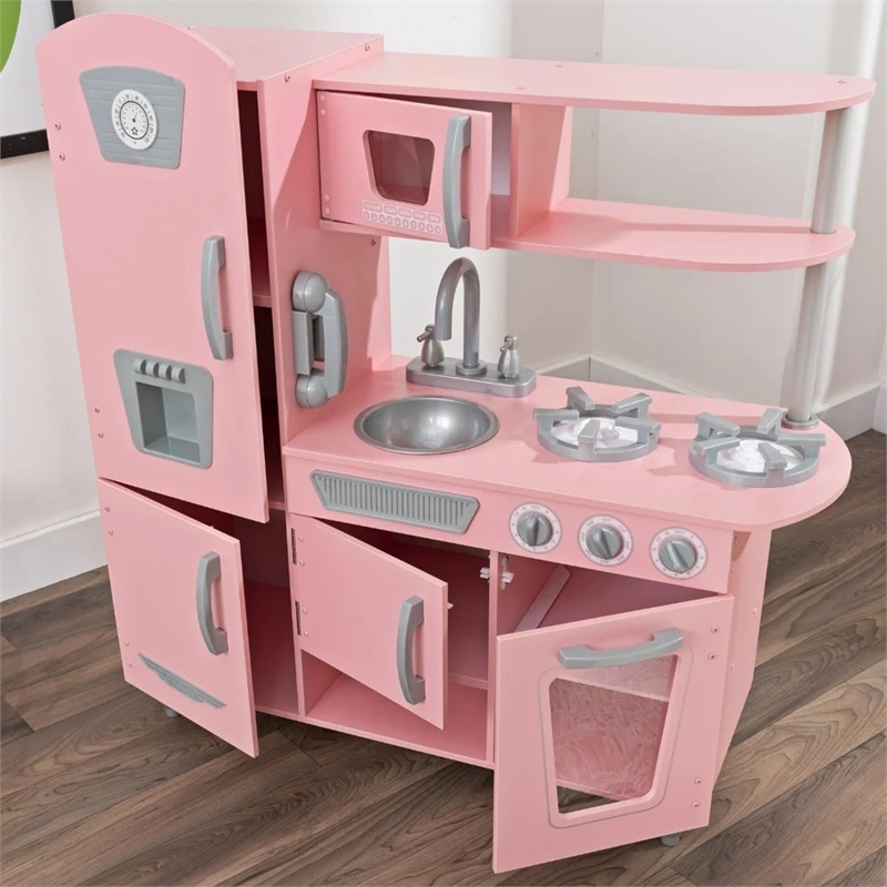 KidKraft Vintage Play Kitchen in Pink with Stainless Steel Fixtures & Ice Maker