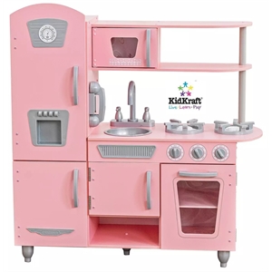 KidKraft Vintage Play Kitchen in Pink with Stainless Steel Fixtures & Ice Maker
