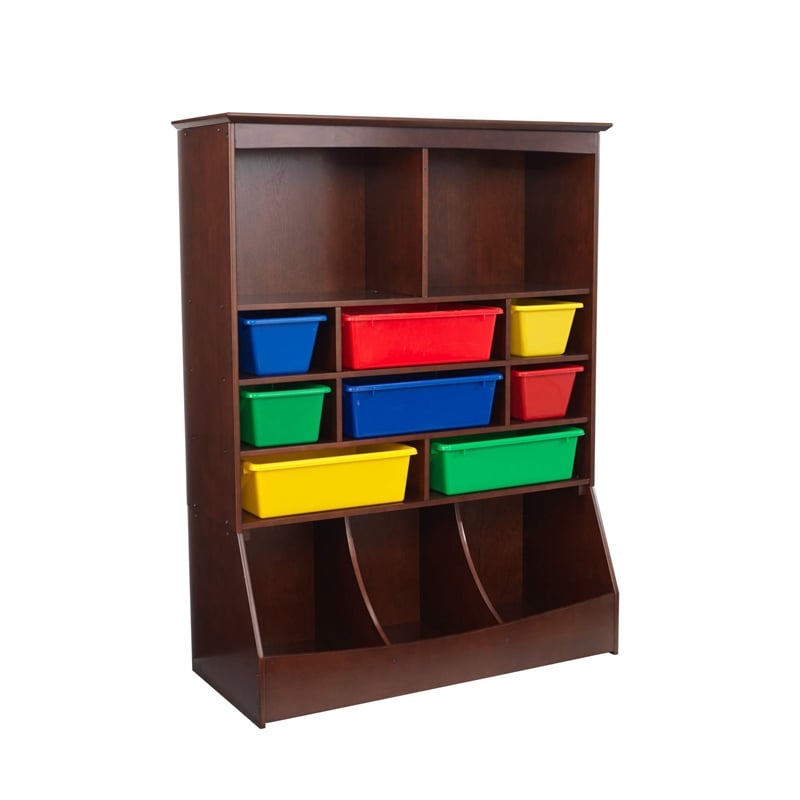 KidKraft Wall Storage Unit with Bins in Espresso