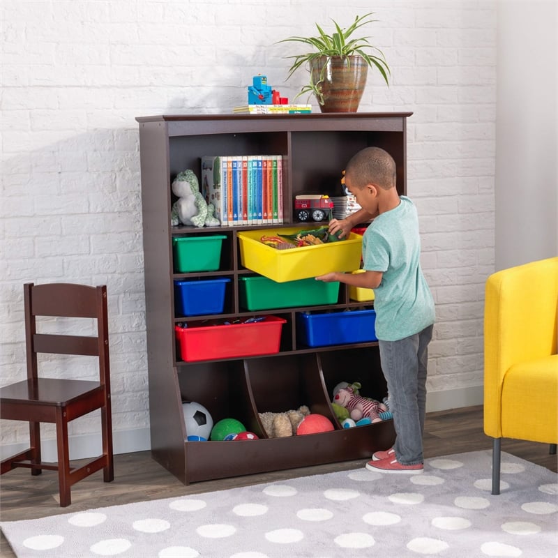 KidKraft Wall Storage Unit with Bins in Espresso