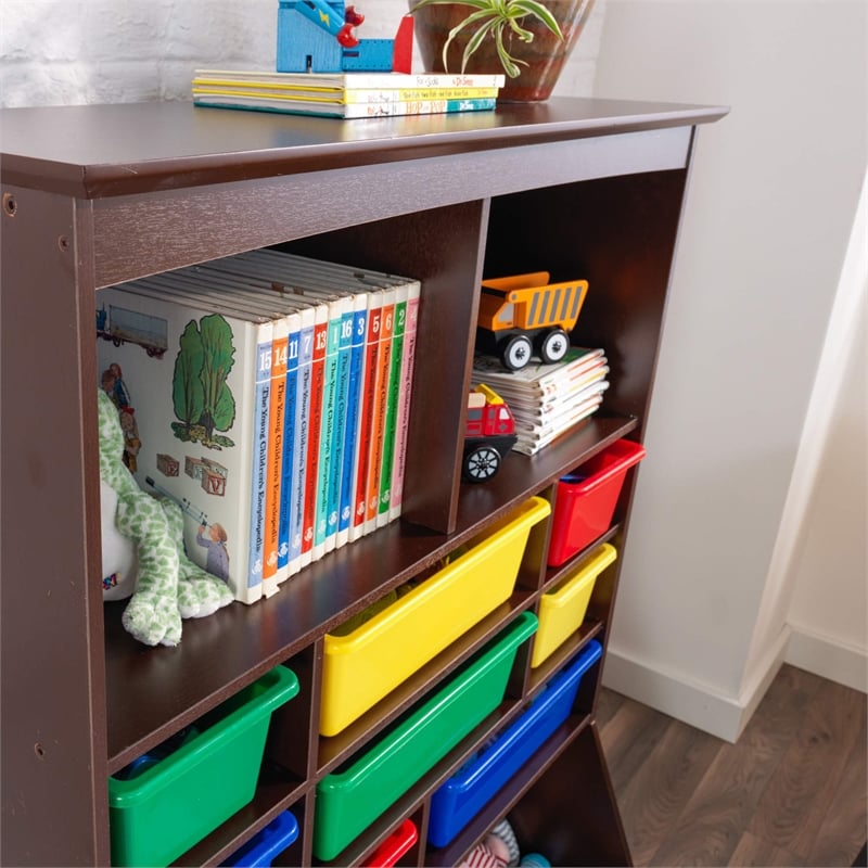 KidKraft Wall Storage Unit with Bins in Espresso