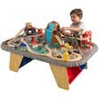 KidKraft 112 Piece Waterfall Junction Train Table Set in Gray and Natural