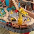 KidKraft 112 Piece Waterfall Junction Train Table Set in Gray and Natural