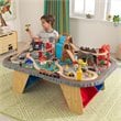 KidKraft 112 Piece Waterfall Junction Train Table Set in Gray and Natural
