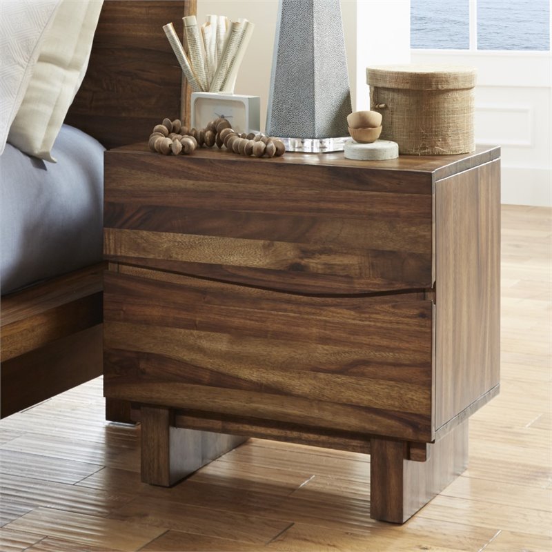 Modus Ocean 2 Drawer Solid Wood Nightstand In Natural Sengon For