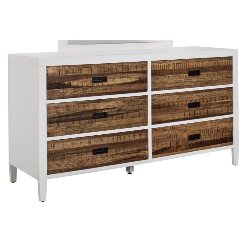 Modus Montana 6 Drawer Dresser In White Lacquer And Natural Sengon