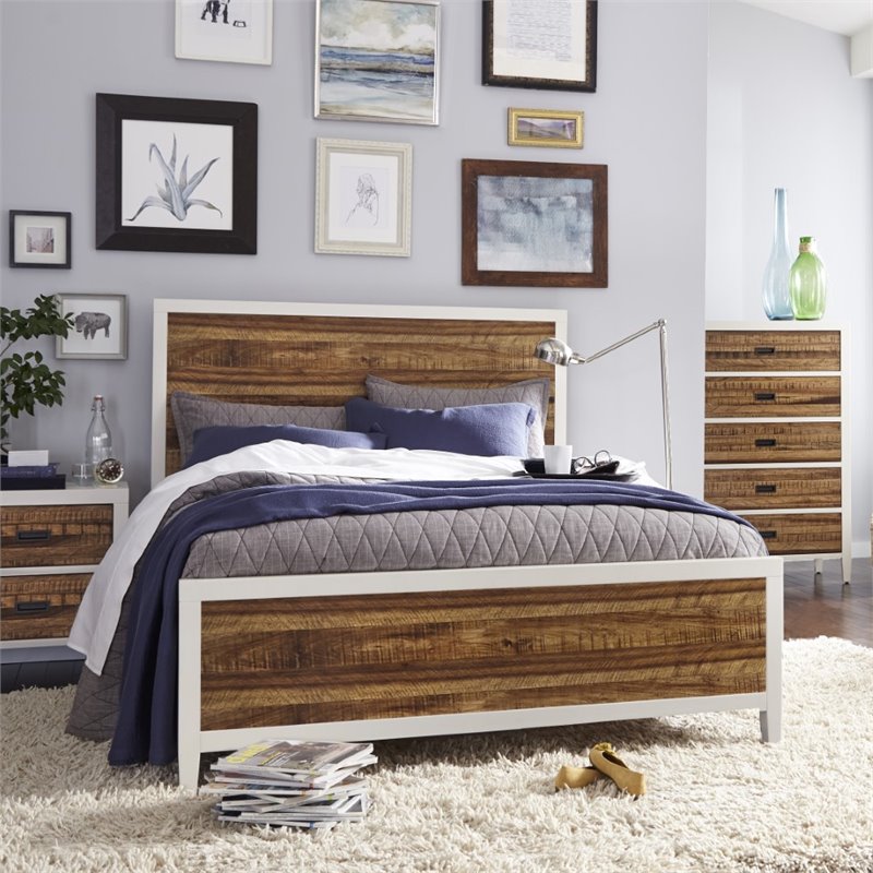 Modus Montana King Platform Bed in White Lacquer and Natural Sengon