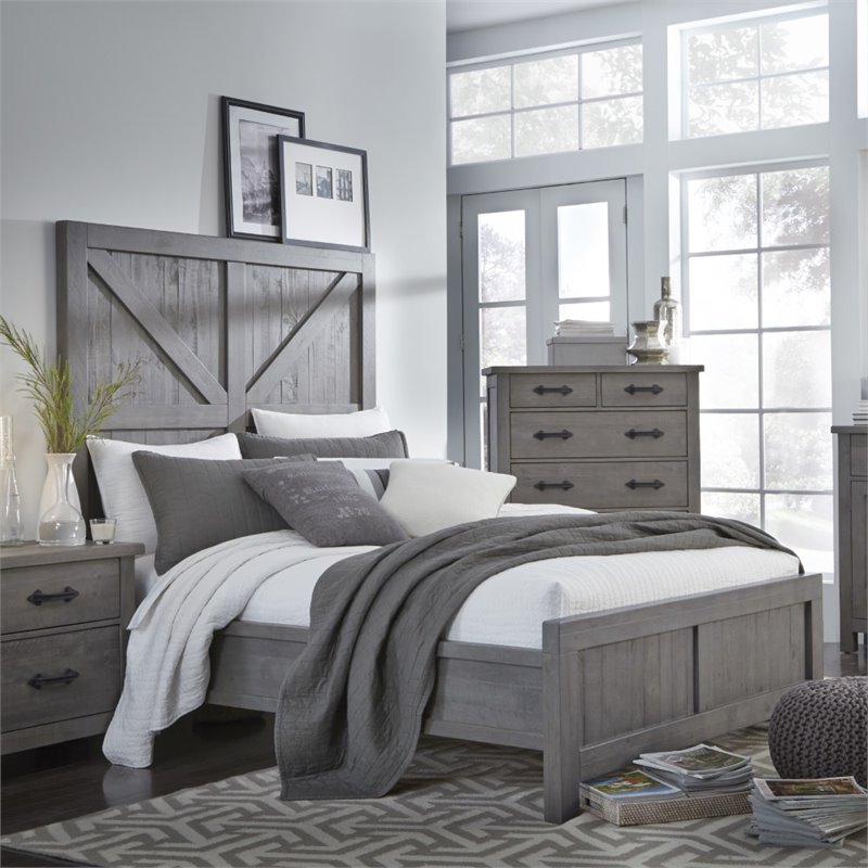 Modus Austin California King Barn Door Panel Bed In Rustic Gray