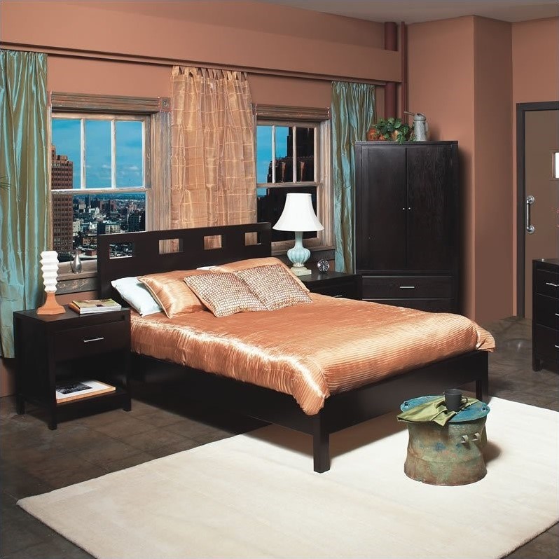 Modus Furniture Nevis Riva Modern 3 Piece Low Profile Platform Bedroom