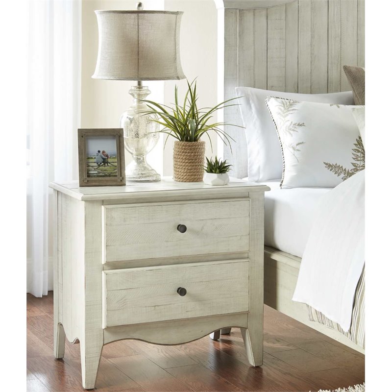 Modus Ella 2 Drawer Solid Wood Nightstand in Weathered White Wash ...