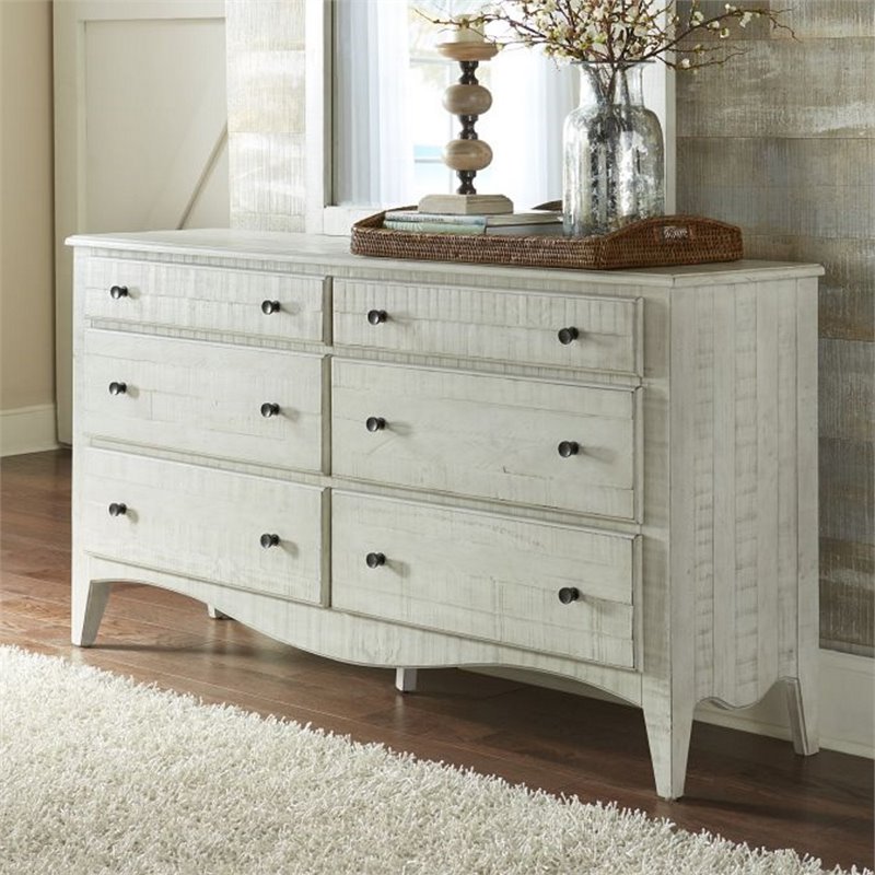 Modus Ella 6 Drawer Solid Wood Dresser In Weathered White Wash