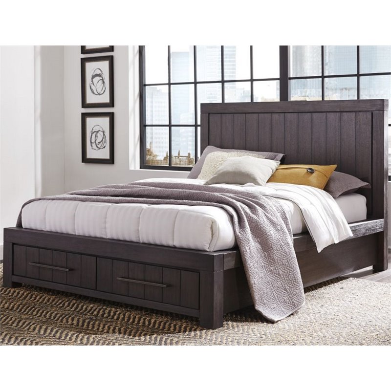 Modus Heath Full Storage Panel Bed in Distressed Basalt Gray