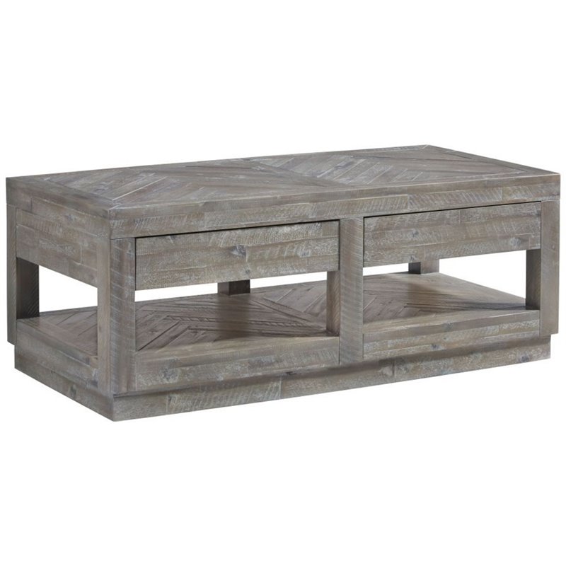 2 Drawer Solid Wood Coffee Table, Rustic Wood Coffee Table With Drawers