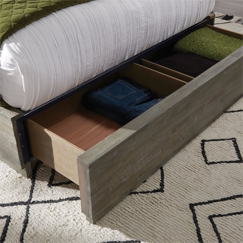 Modus Herringbone Solid Wood King Storage Panel Bed in Rustic Latte