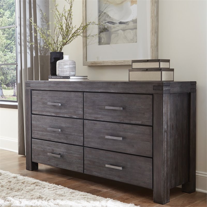 Modus Meadow 6 Drawer Solid Wood, Solid Wood Dark Grey Dresser