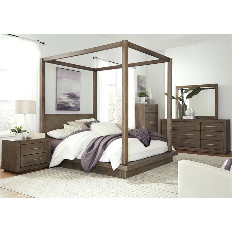 Modus Melbourne Full Canopy Bed in Rustic Dark Pine Cymax Business
