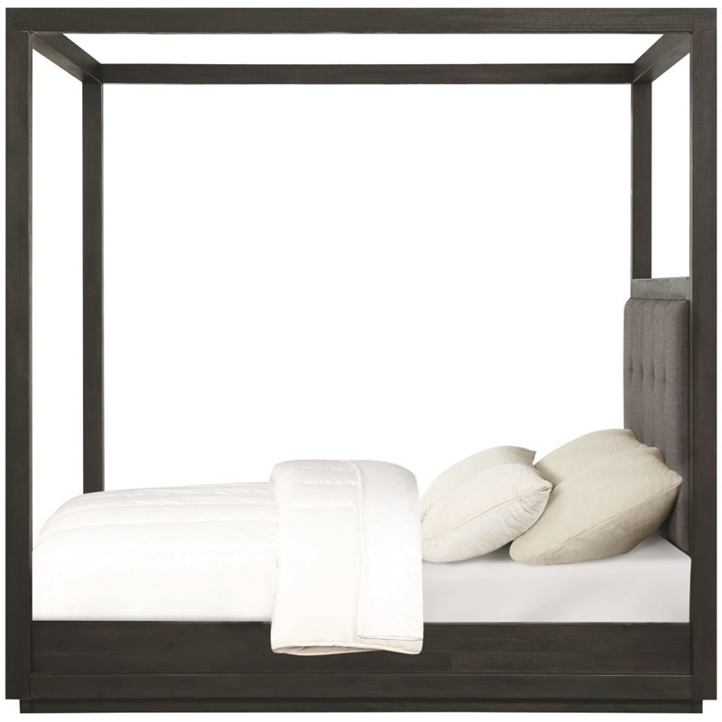 Modus Oxford Tufted King Canopy Bed in Basalt Gray and Dolphin