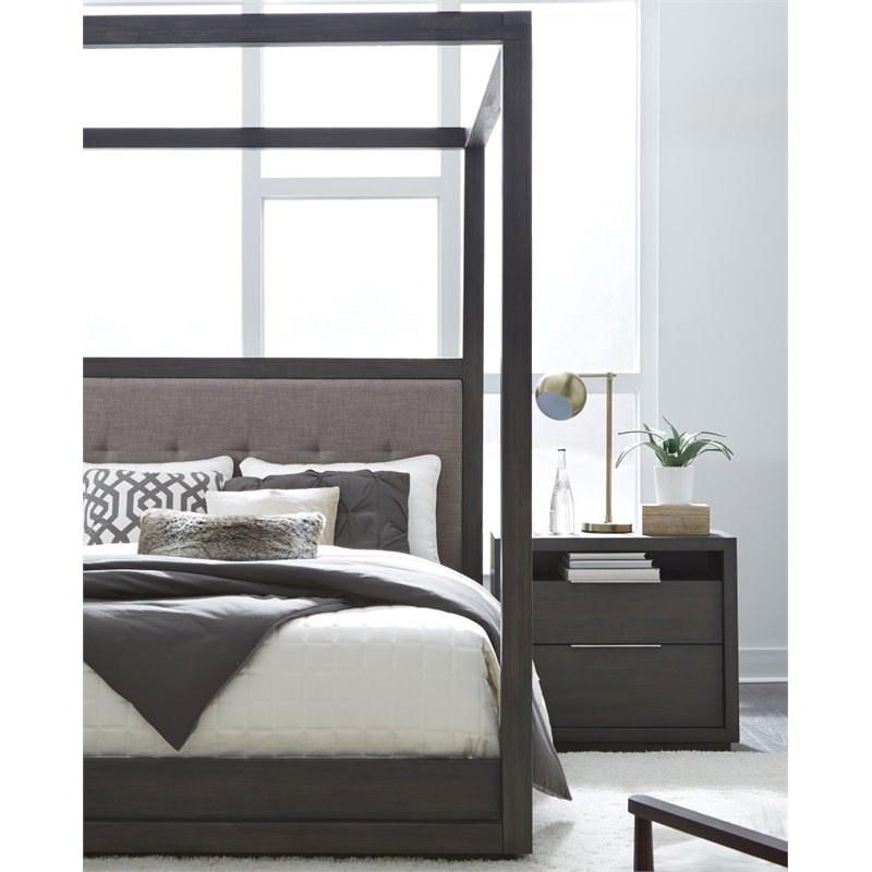 Modus Oxford Tufted King Canopy Bed in Basalt Gray and Dolphin