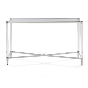 modus marilyn glass top rectangular console table in silver